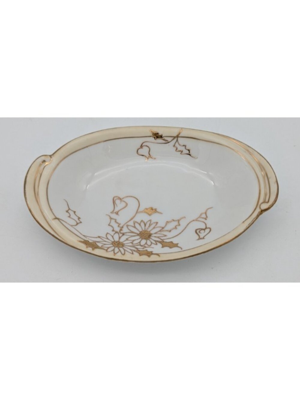 Vintage Nippon Hand Painted Porcelain Trinket Dish Made in Japan gold cream whit